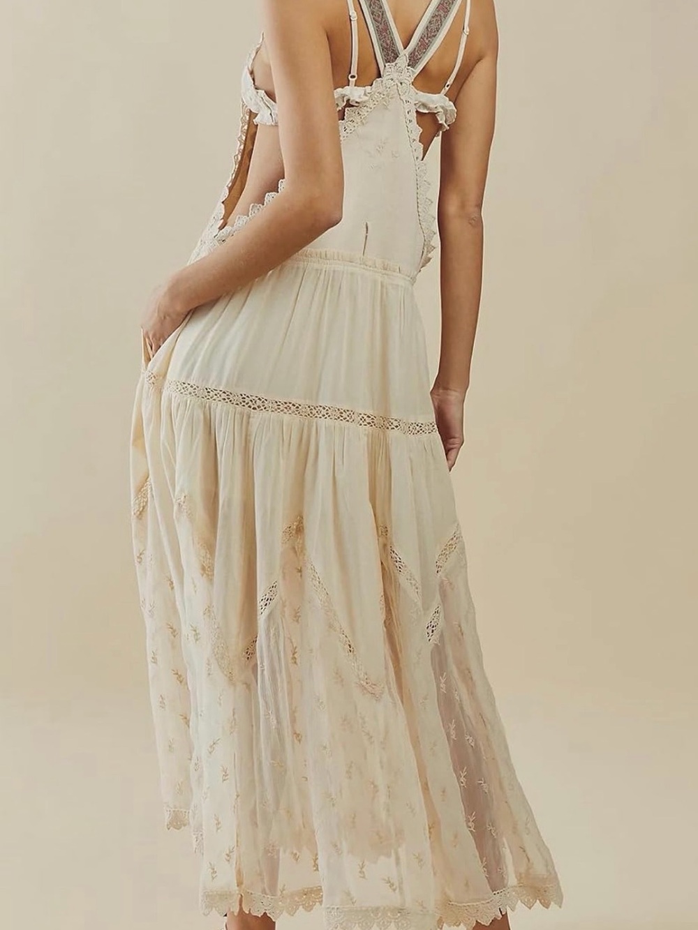 Bohemian Cream Lace-Trim Maxi Dress - Picture 3 of 5